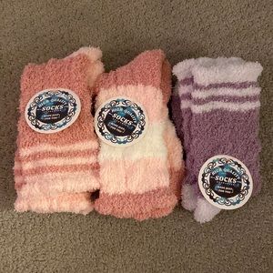 Pink and purple fuzzy sock set of 3